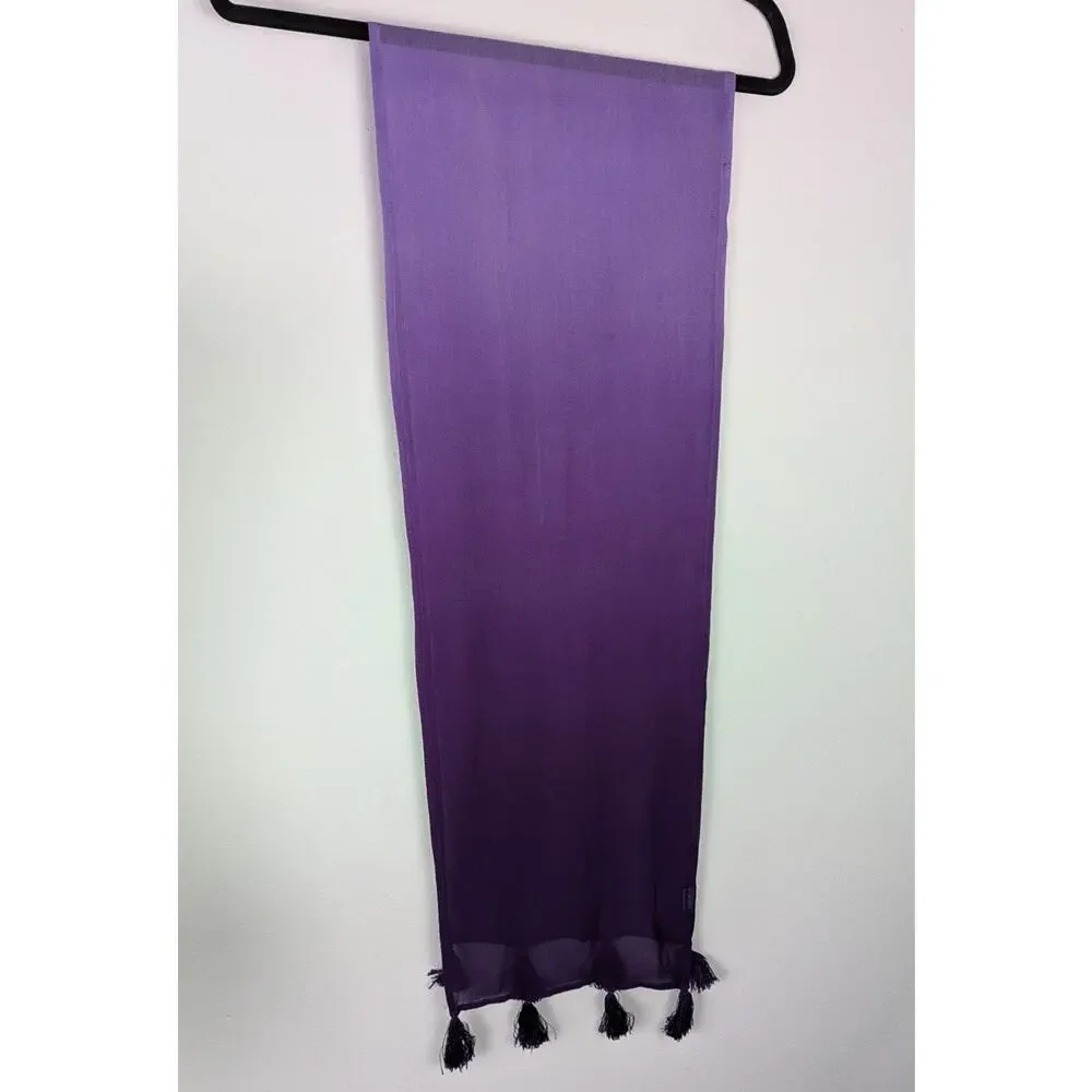 Vtg Pegasus Hand Dyed Silk Crepe Scarf Ombré Purple Tassels Fiber Art 68x11 EUC